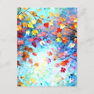 Fantasy Whimsical Brushstrokes All over Leaves Gra Postcard