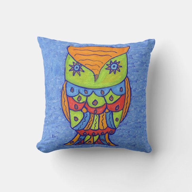 Fantasy Whimsical Owl Star Eyes Neon Colours Outdoor Cushion (Front)