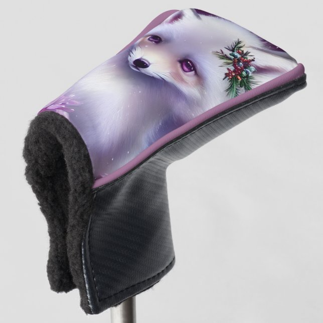 Fantasy White Baby Fox with Lavender Eyes Golf Head Cover (3/4 Front)