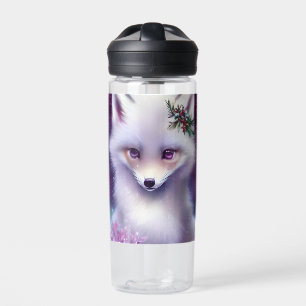 Fantasy White Baby Fox with Lavender Eyes Water Bottle