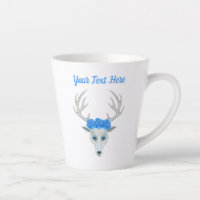 Fantasy White Deer Head Antlers Pretty Blue Roses