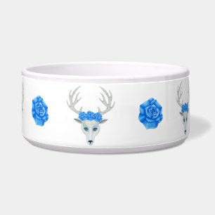 Fantasy White Deer Heads Antlers Blue Eyes Roses