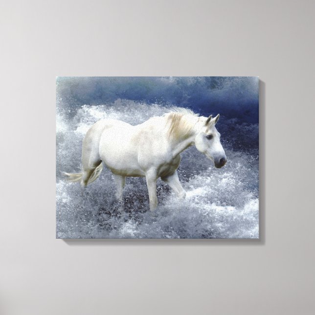 Fantasy White Horse & Ocean Surf Art Print (Front)