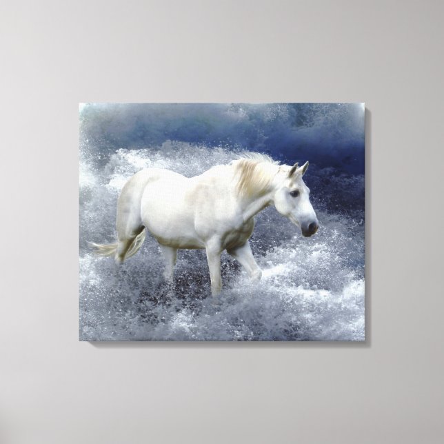 Fantasy White Horse & Ocean Surf Art Print (Front)