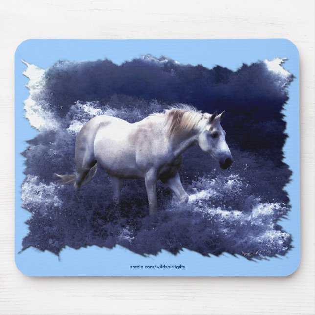 Fantasy White Horse & Ocean Surf Gifts Mouse Pad (Front)