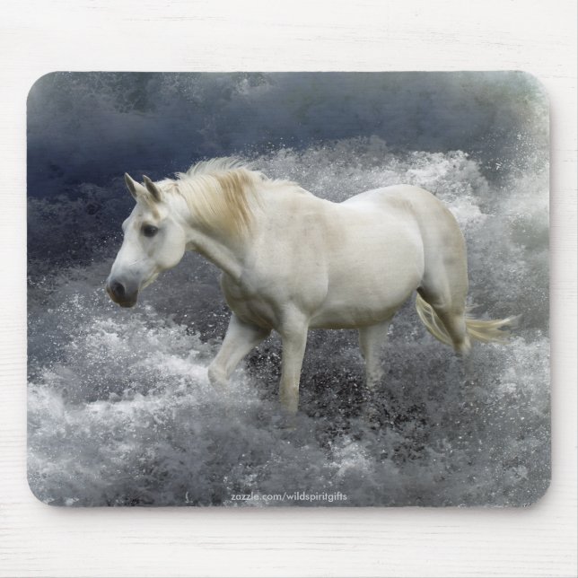 Fantasy White Horse & Ocean Surf Mousepad (Front)