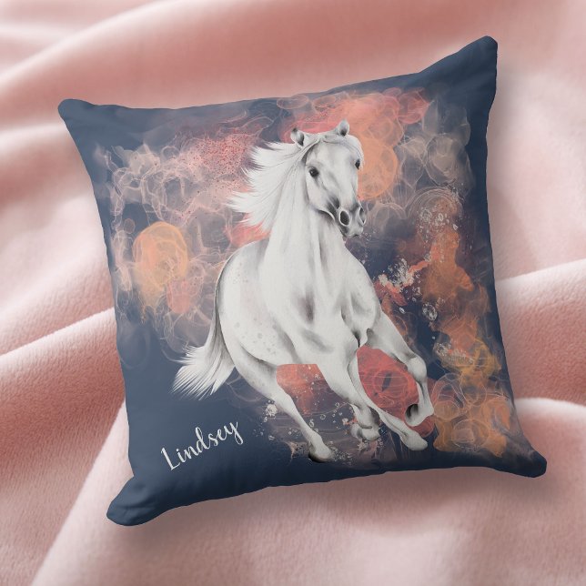 Fantasy White Horse Running Blue Cushion (Creator Uploaded)