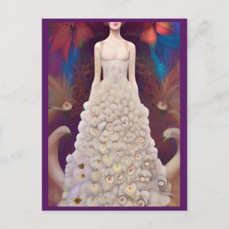 Fantasy White Peacock Wedding Dress Fashion Diva Postcard