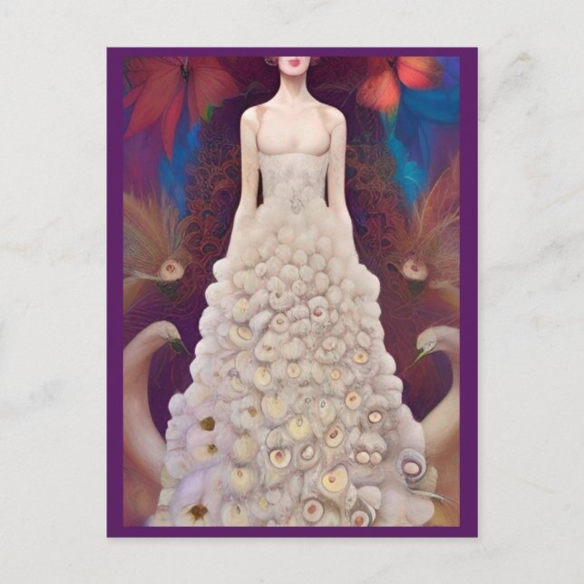 Fantasy White Peacock Wedding Dress Fashion Diva Postcard (Front)