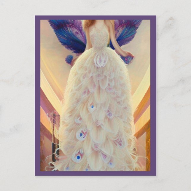 Fantasy White Peacock Wedding Dress Fashionista Postcard (Front)
