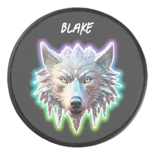 Fantasy White Wolf Head Hockey Puck