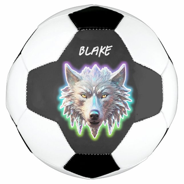 Fantasy White Wolf Head Soccer Ball (Front)