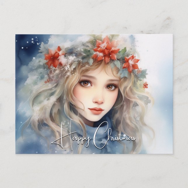 Fantasy Winter Fairy Christmas  Holiday Postcard (Front)