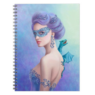 Fantasy winter womanwith blue dragon spiral notebook