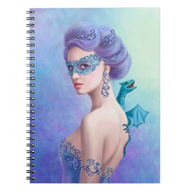 Fantasy winter womanwith blue dragon spiral notebook (Front)