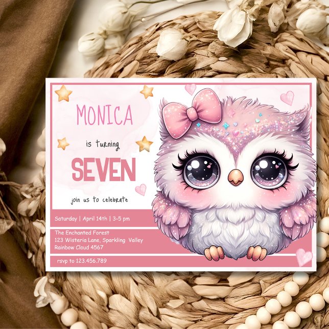Fantasy wise magic pastel owl kids birthday invitation (Creator Uploaded)