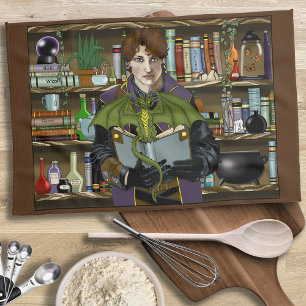 Fantasy Wizard Books Dragon Potions Tea Towel