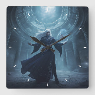 Fantasy Wizard Wall Clock Dark Sorcerer Magic Art