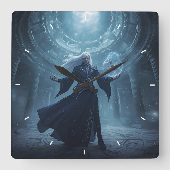 Fantasy Wizard Wall Clock  Dark Sorcerer Magic Art (Front)