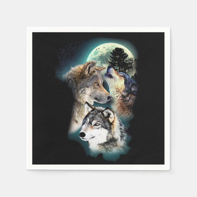 Fantasy Wolf Moon Mountain Napkin (Front)