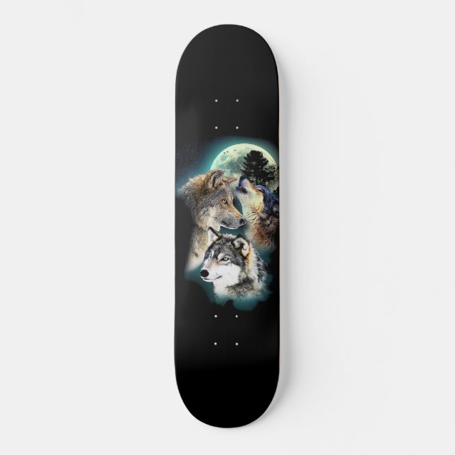 Fantasy Wolf Moon Mountain Skateboard (Front)