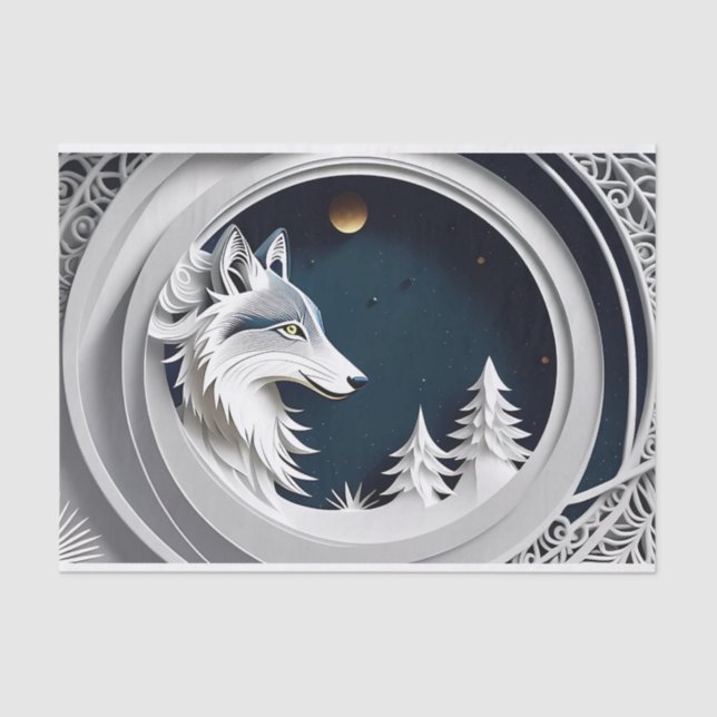 Fantasy Wolf Tissue Paper On Blue Background (Front)
