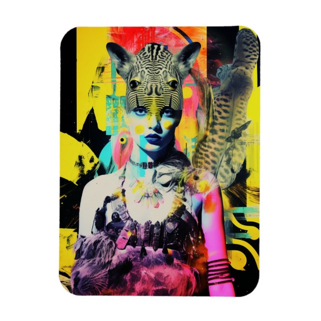 Fantasy Woman and Animals Colourful Collage Magnet (Vertical)