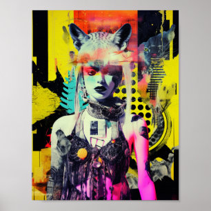 Fantasy Woman and Animals Colourful Collage Poster