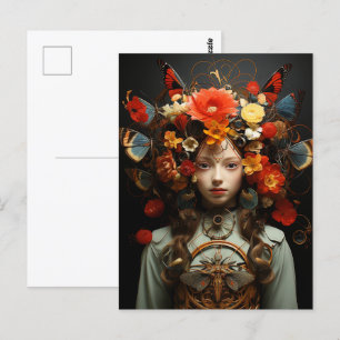 Fantasy Woman and Butterflies AI Art Postcard