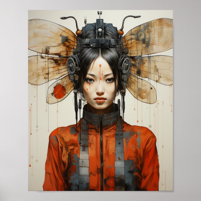 Fantasy Woman and Insect Wings Scifi AI Art Poster (Front)