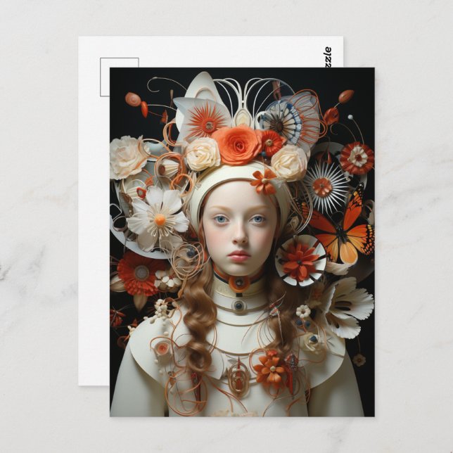 Fantasy Woman in White with Orange Butterflies  Postcard (Front/Back)