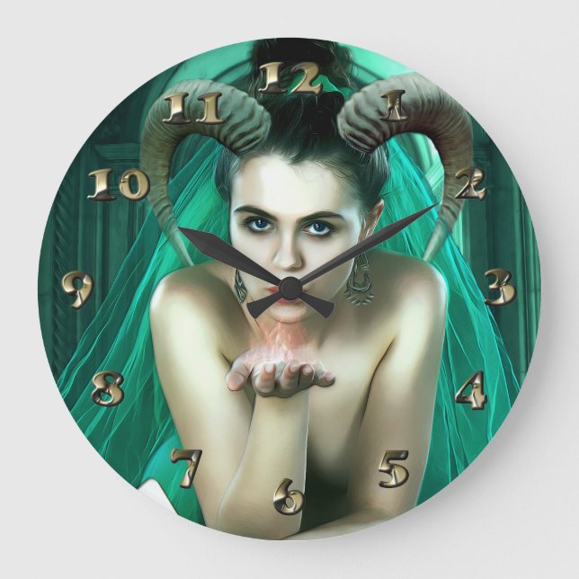 Fantasy Woman Playing Poker Large Clock (Front)