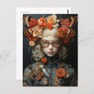 Fantasy Woman with Orange Butterflies Postcard