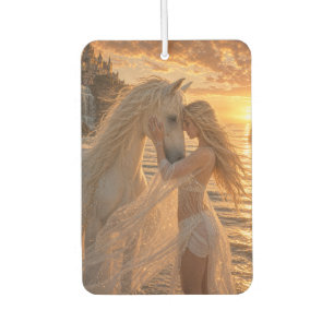 Fantasy Woman with White horse in the sunset Car Air Freshener