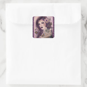 Fantasy women with cat by Renee Lavoie Square Sticker