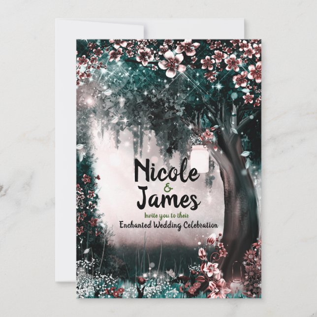 Fantasy Woodland Enchanted Blush Forest Wedding Invitation (Front)