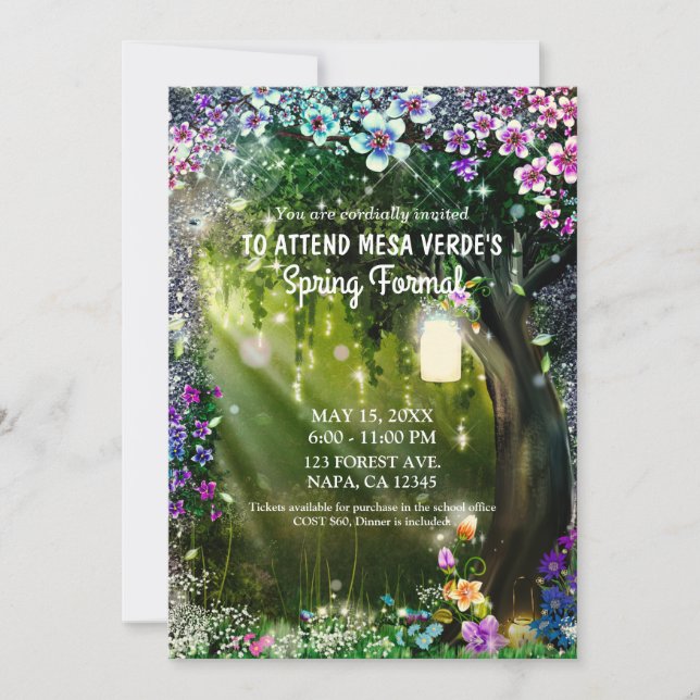 Fantasy Woodland Enchanted Forest Flowers Prom Invitation (Front)