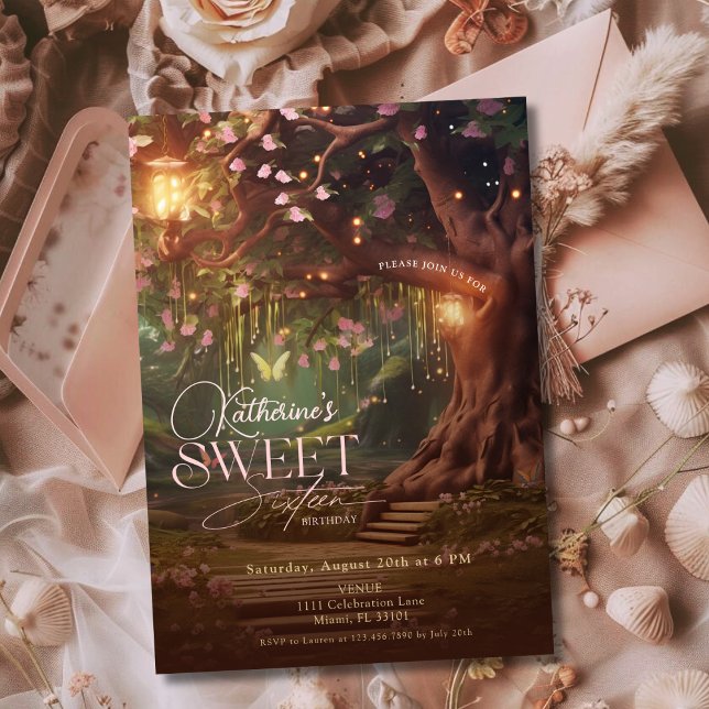 Fantasy Woodland Enchanted Forest Glow Sweet 16 Invitation (Fantasy Woodland Enchanted Forest Glow Sweet 16 Invitation)