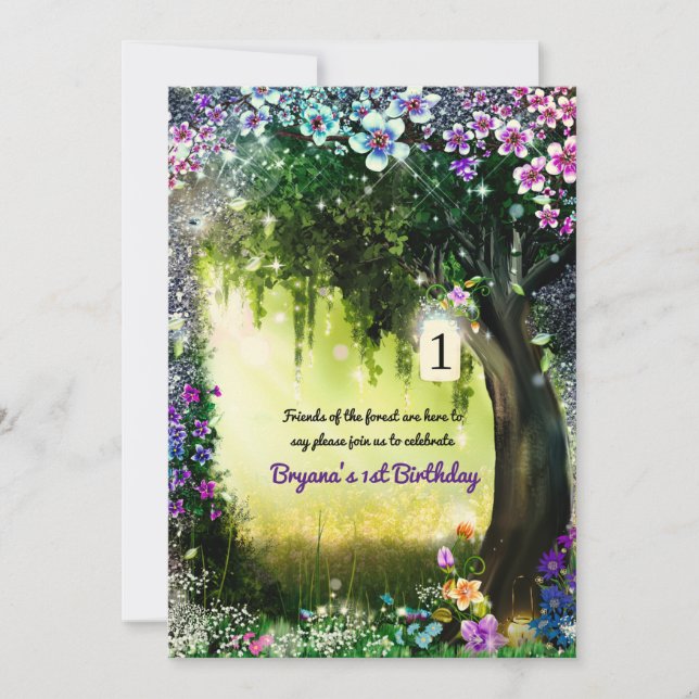 Fantasy Woodland Enchanted Glow Forest Flowers Invitation (Front)
