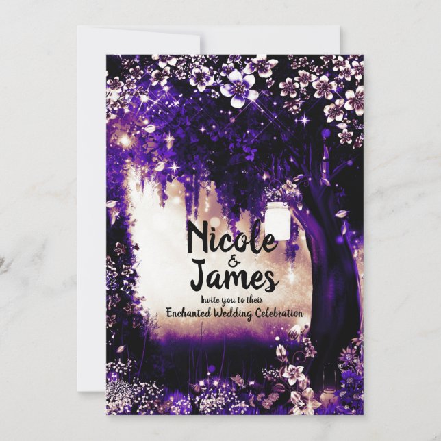 Fantasy Woodland Enchanted Purple Forest Wedding Invitation (Front)