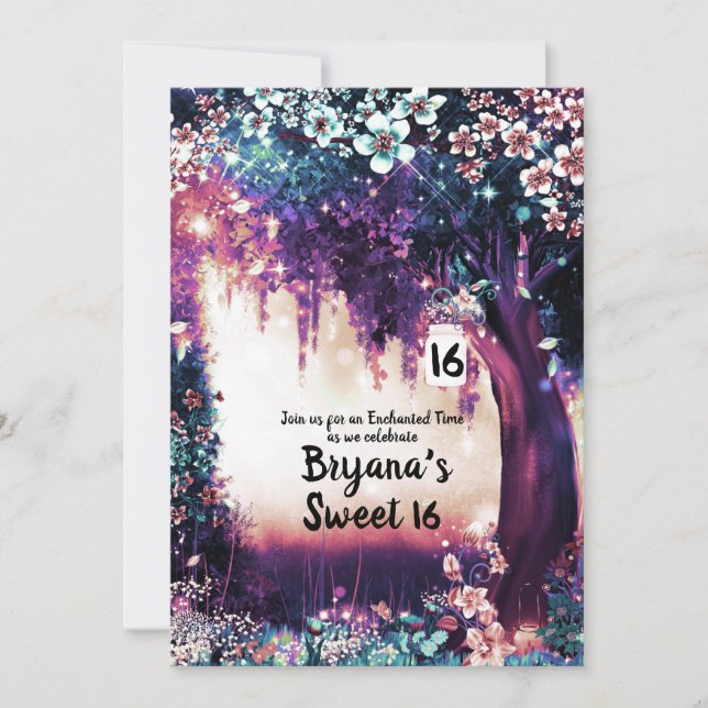Fantasy Woodland Enchanted Summer Forest Sweet 16  Invitation (Front)