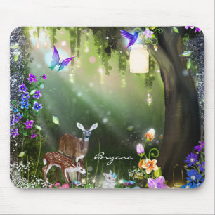 Fantasy woodland forest animals enchanted mouse pad