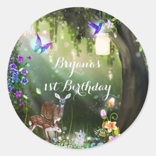 Fantasy woodland forest animals enchanted party classic round sticker