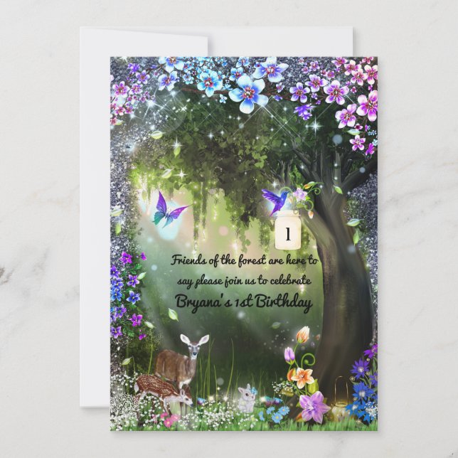 Fantasy woodland forest animals enchanted party invitation (Front)