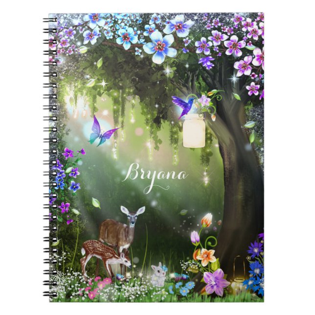 Fantasy woodland forest animals enchanted spiral notebook (Front)