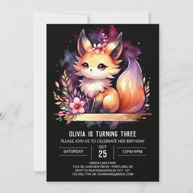  Fantasy Woodland Fox Birthday digital Invitation (Front)