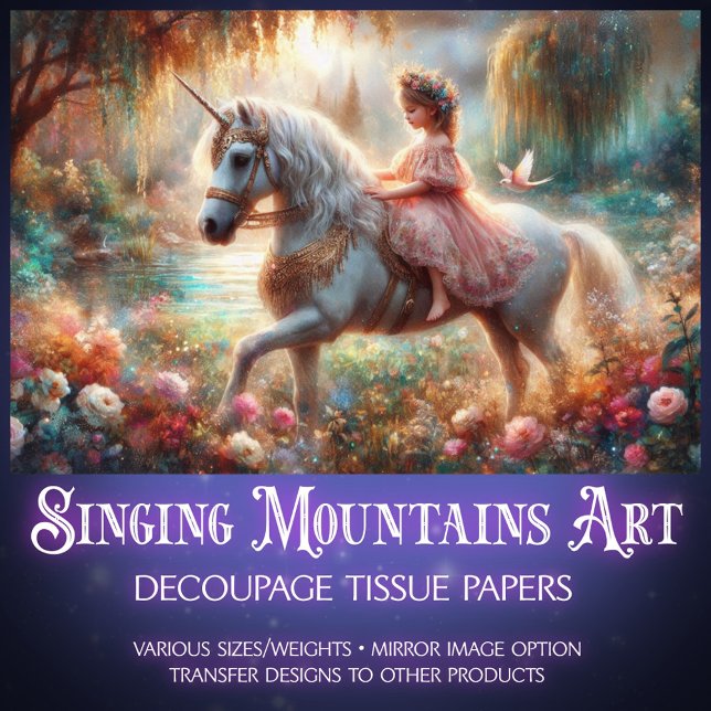Fantasy Woodland Girl and Unicorn Decoupage  Tissue Paper (Creator Uploaded)