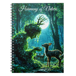 Fantasy woodland goddess and gentle deer art notebook