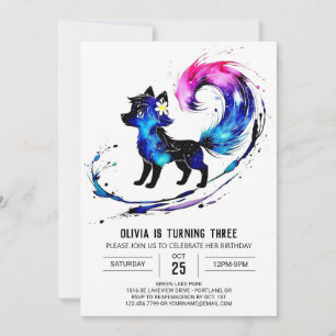 Fantasy Woodland Wolf Digital Girl Birthday Invitation