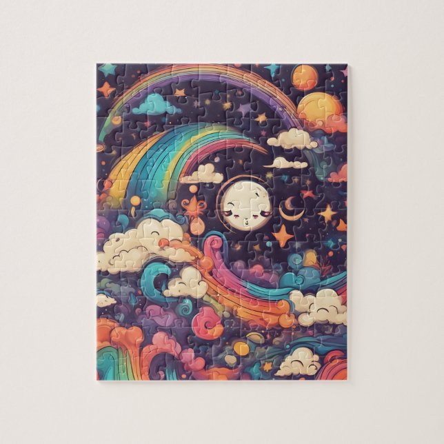 Fantasy World Colourful Magic Sky With Cute Moon Jigsaw Puzzle (Vertical)